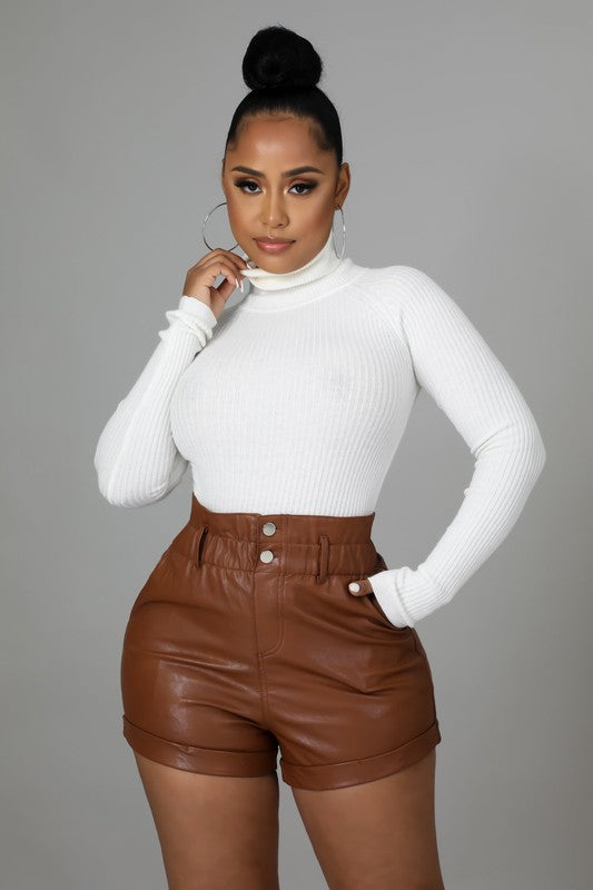 Jada's Brown FAUX LEATHER BUTTON SHORTS PANTS. – Ty'Couture Boutique